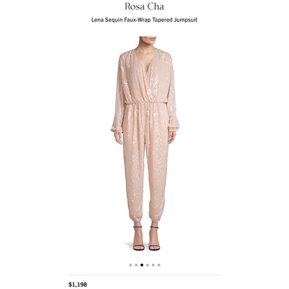 NWT ROSA CHA Lena Sequin Nude Faux-Wrap Tapered Jumpsuit - Picture 8 of 8